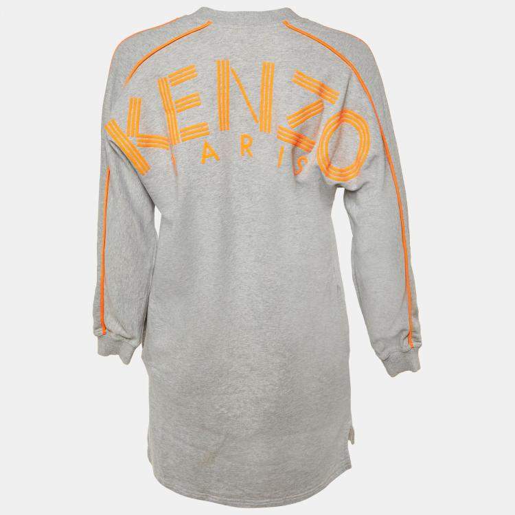 Pre Owned Kenzo Grey Cotton Jersey V-Neck Sweatshirt Dress XS