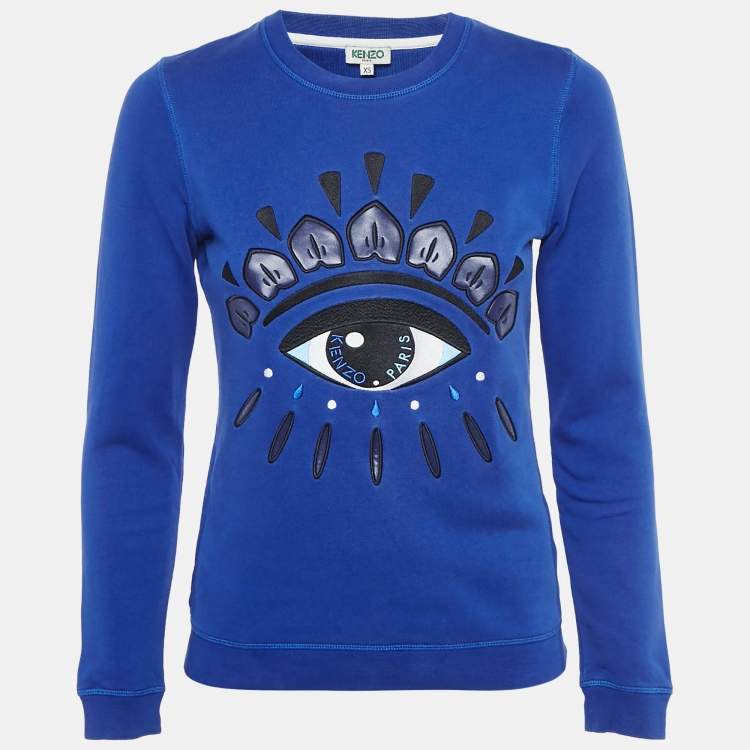 Pre Owned Kenzo Blue Logo Embroidery Cotton Crew Neck Sweatshirt XS