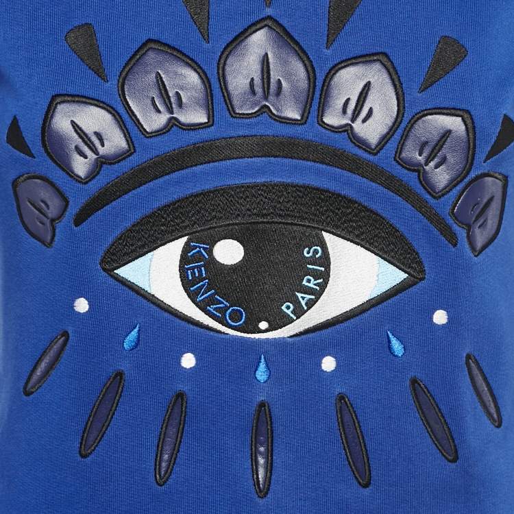 Pre Owned Kenzo Blue Logo Embroidery Cotton Crew Neck Sweatshirt XS