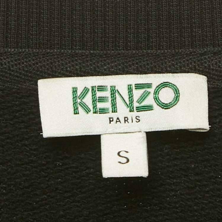 Pre Owned Kenzo Black Logo Lurex Embroidery Cotton Zip Detail Sweatshirt S