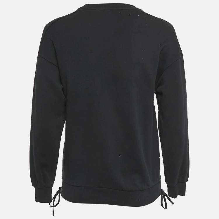 Pre Owned Kenzo Black Logo Lurex Embroidery Cotton Zip Detail Sweatshirt S