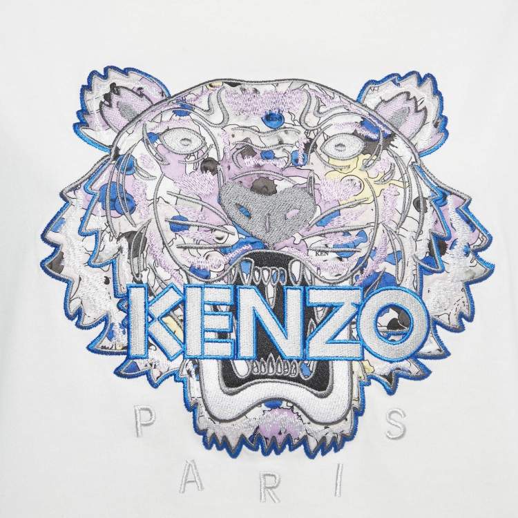 Pre Owned Kenzo White Tiger Embroidered Cotton T-Shirt S
