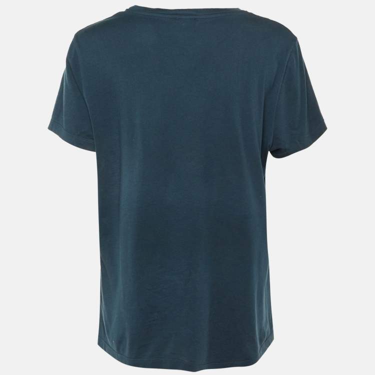 Pre Owned Kenzo Teal Tiger Logo Print Jersey Crew Neck T-Shirt L