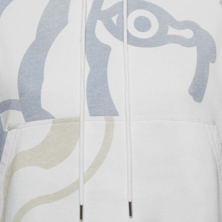 Pre Owned  KENZO White Tiger Print Cotton Hooded Sweatshirt S