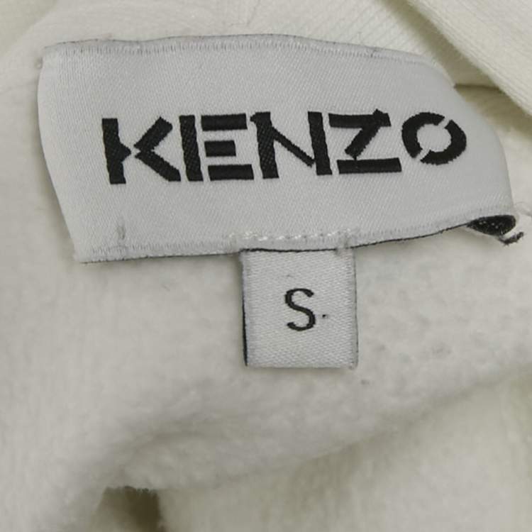Pre Owned  KENZO White Tiger Print Cotton Hooded Sweatshirt S