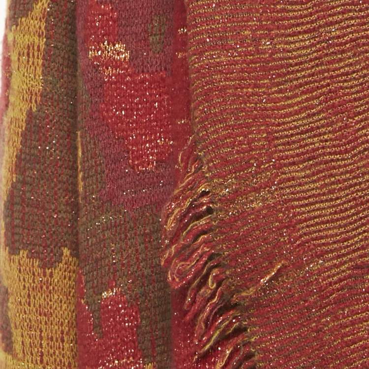 Pre Owned Kenzo Red Wool and Lurex Fringed Cardigan S