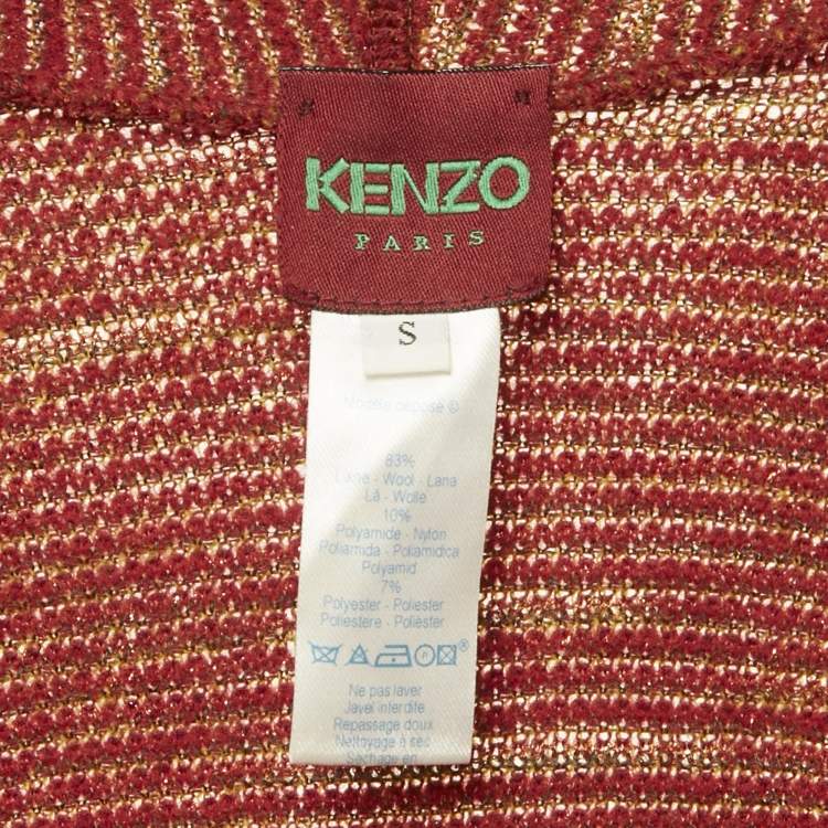 Pre Owned Kenzo Red Wool and Lurex Fringed Cardigan S