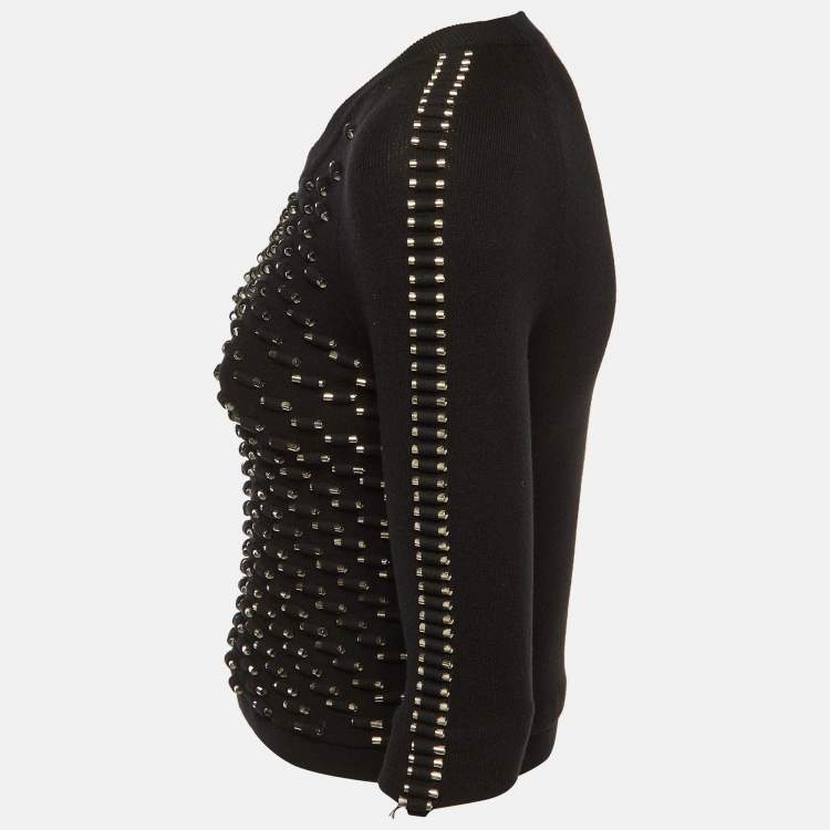 Pre Owned Kenzo Black Knit Studded Long Sleeve Top S