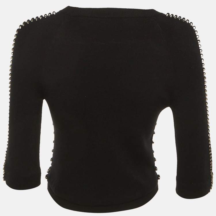 Pre Owned Kenzo Black Knit Studded Long Sleeve Top S