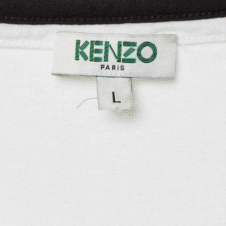 Pre Owned Kenzo White Logo Print Cotton Midi Dress L