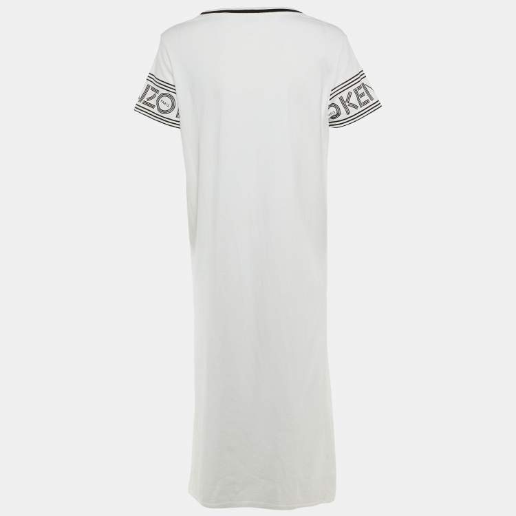 Pre Owned Kenzo White Logo Print Cotton Midi Dress L