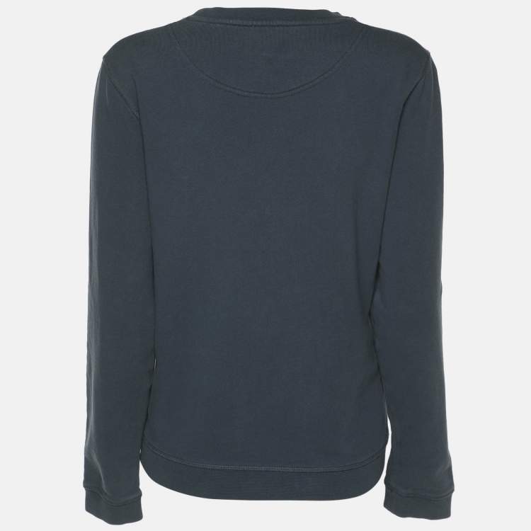 Pre Owned Kenzo Teal Blue Tiger & Logo Embroidered Knit Sweatshirt L