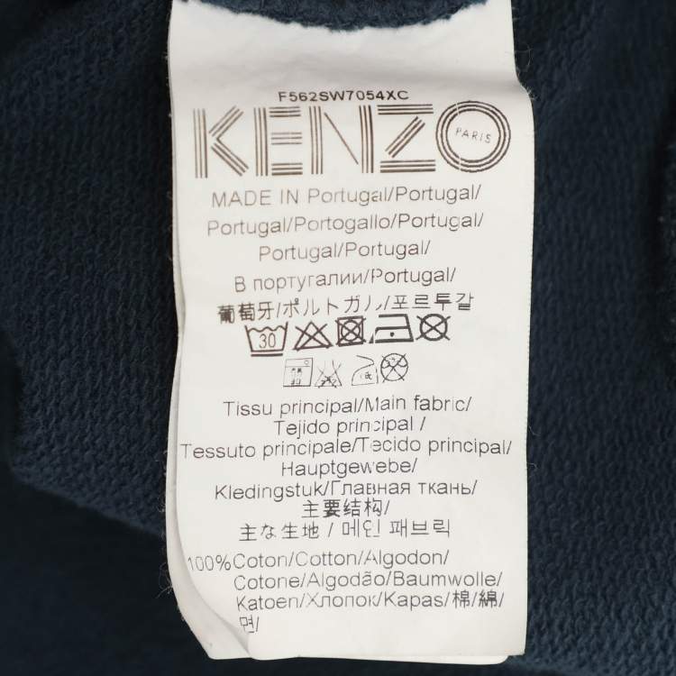 Pre Owned Kenzo Teal Blue Tiger & Logo Embroidered Knit Sweatshirt L