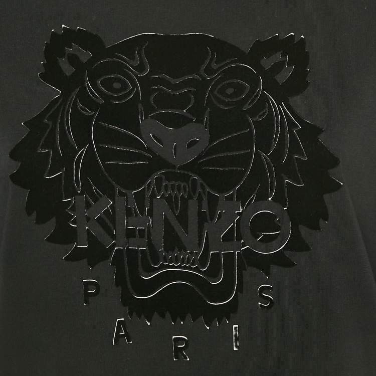 Pre Owned Kenzo Black Lion Applique Jersey T-Shirt S