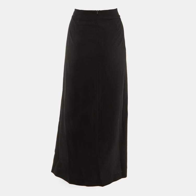 Pre Owned Kenzo Jungle Black Crepe Maxi Skirt L