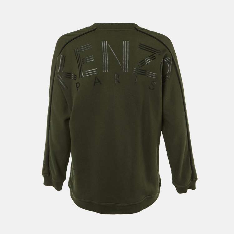 Pre Owned Kenzo Olive Green Logo Applique Cotton Sweatshirt M 