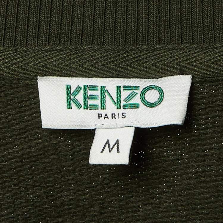 Pre Owned Kenzo Olive Green Logo Applique Cotton Sweatshirt M 