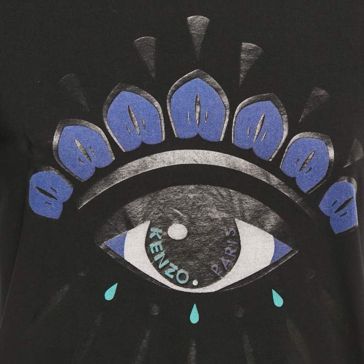 Pre Owned Kenzo Black Eye Print Cotton T-Shirt M