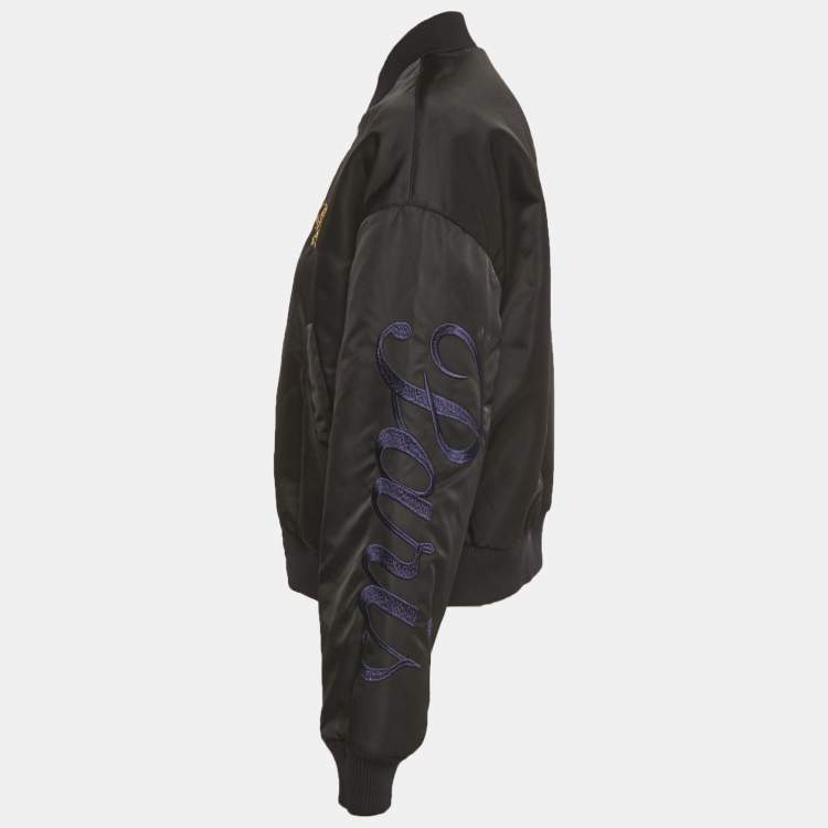 Pre Owned Kenzo Black Jumping Tiger Applique Synthetic Bomber Jacket  M