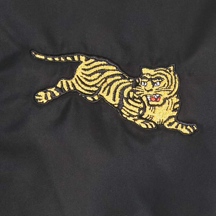 Pre Owned Kenzo Black Jumping Tiger Applique Synthetic Bomber Jacket  M