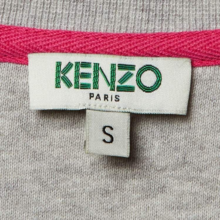 Pre Owned Kenzo Grey Tiger Head Embroidered Cotton Sweatshirt Mini Dress S