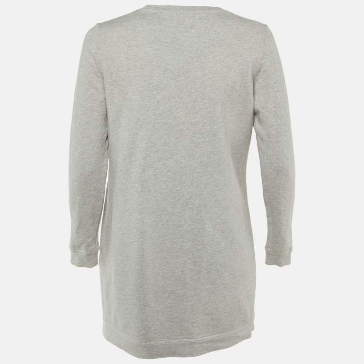 Pre Owned Kenzo Grey Tiger Head Embroidered Cotton Sweatshirt Mini Dress S