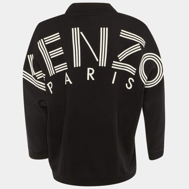 Pre Owned Kenzo Black Cotton Knit Logo Applique Sweatshirt  S 