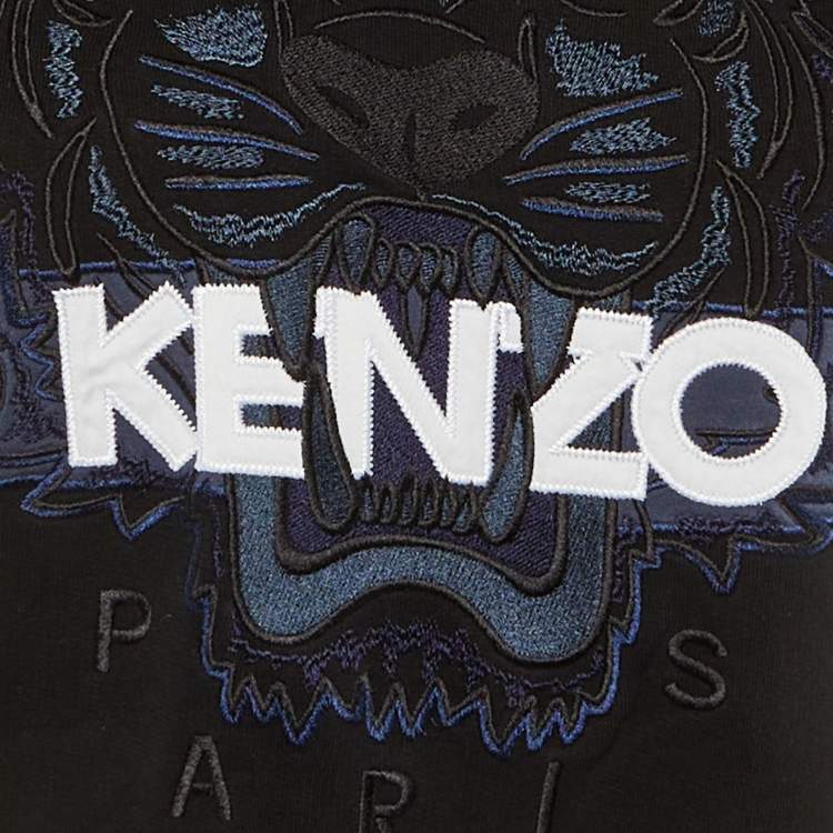 Pre Owned Kenzo Black Tiger Embroidered Cotton Crew Neck Sweatshirt S