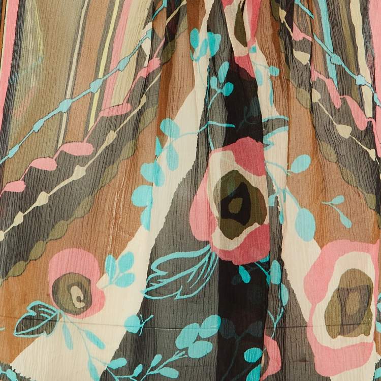 Pre Owned Kenzo Multicolor Printed Silk Applique Detail Top L