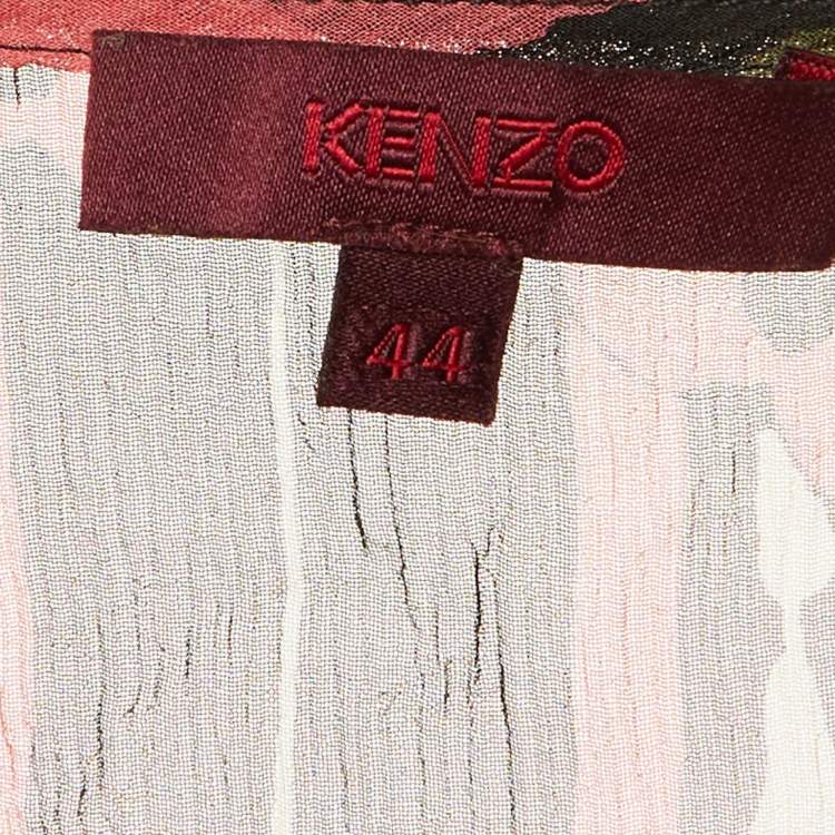 Pre Owned Kenzo Multicolor Printed Silk Applique Detail Top L
