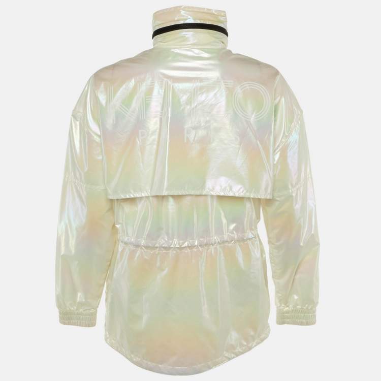 Pre Owned Kenzo Iridescent Logo Print Synthetic Concealed Hood Windbreaker Jacket M 