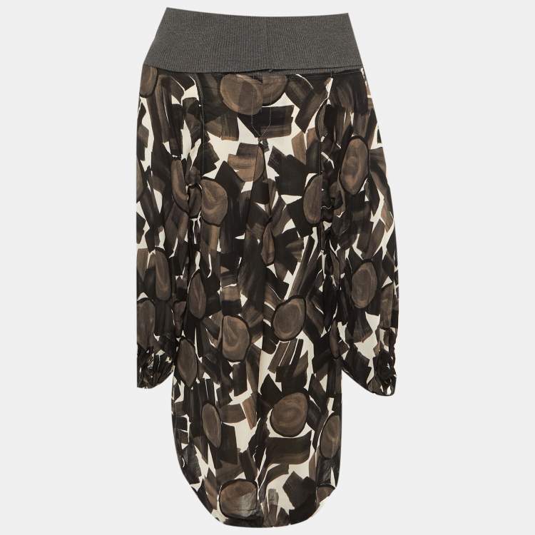 مملوكة مسبقًا Kenzo Brown /Black Printed Crepe High Neck Mini Dress M