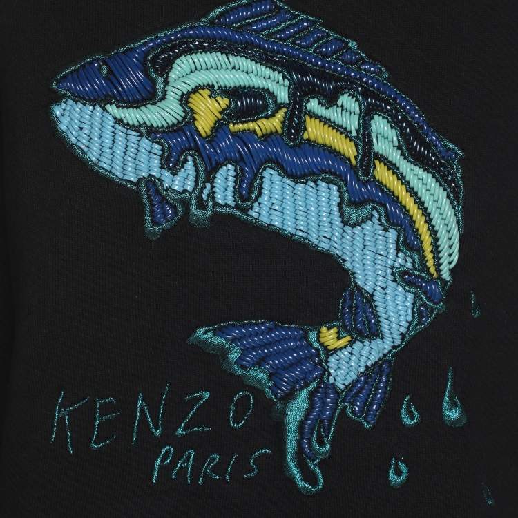 Pre Owned Kenzo Dark Navy Fish Embroidered Jersey Sweater S