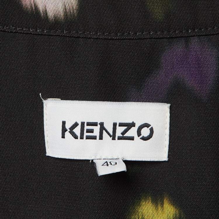 Pre Owned Kenzo Black Printed Crepe Wrap Midi Dress M