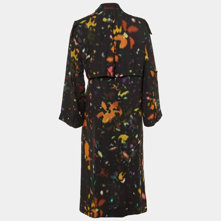 Pre Owned Kenzo Black Printed Crepe Wrap Midi Dress M
