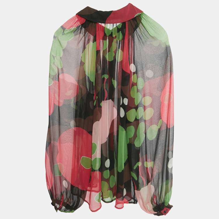 Pre Owned Kenzo Multicolor Printed Silk Sheer Blouse S