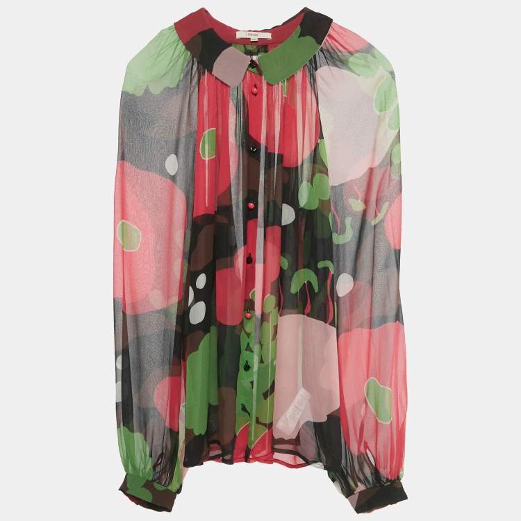 Pre Owned Kenzo Multicolor Printed Silk Sheer Blouse S