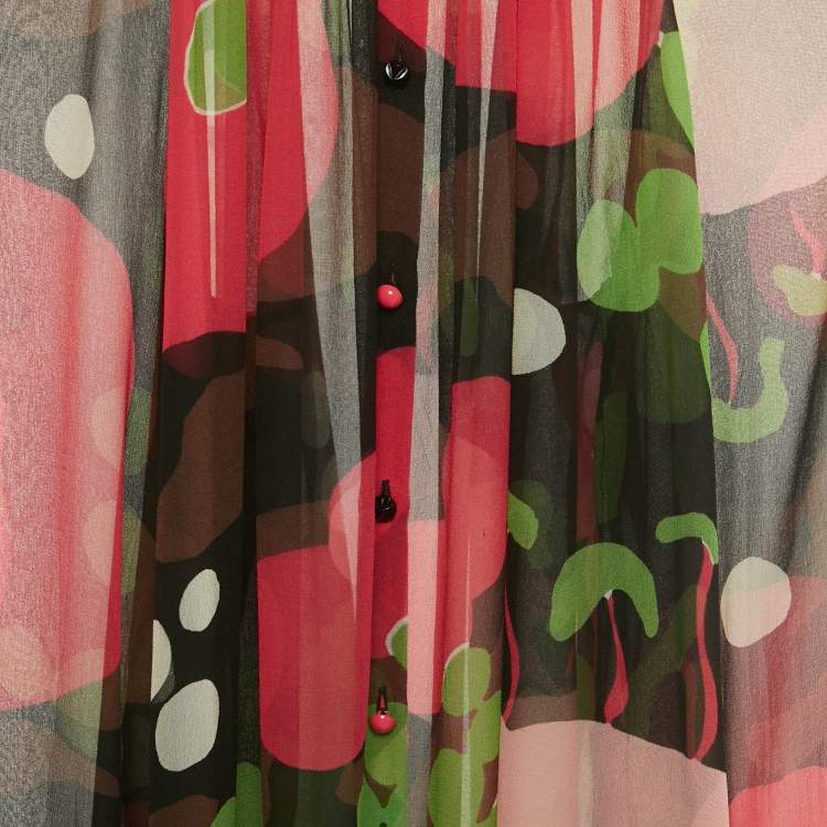 Pre Owned Kenzo Multicolor Printed Silk Sheer Blouse S