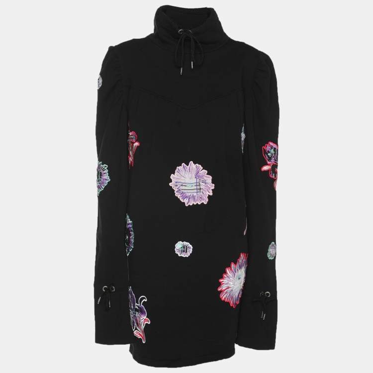 Pre Owned Kenzo Black Cotton Embroidered Drawstring Sweater M