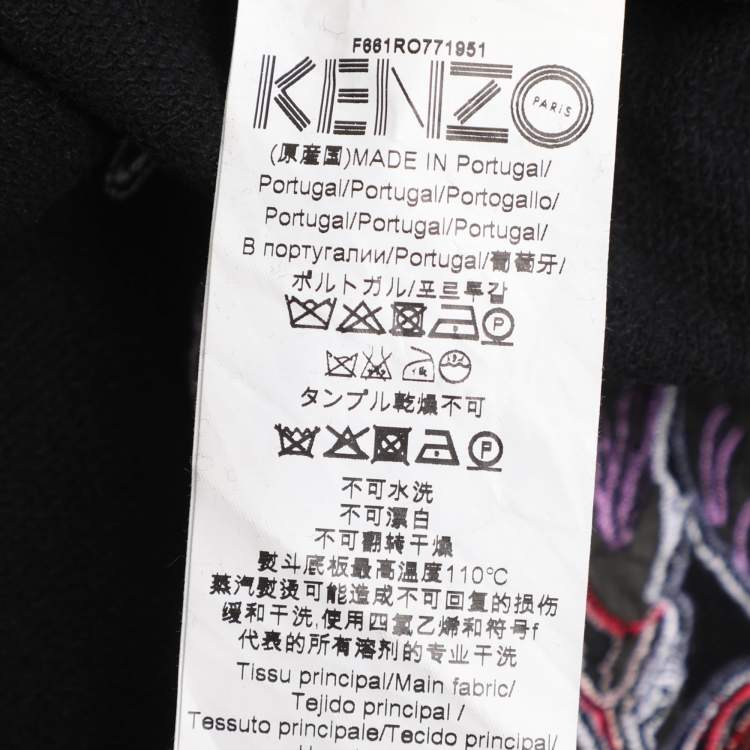 Pre Owned Kenzo Black Cotton Embroidered Drawstring Sweater M