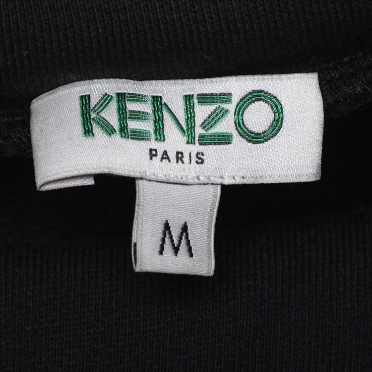 Pre Owned Kenzo Black Cotton Embroidered Drawstring Sweater M