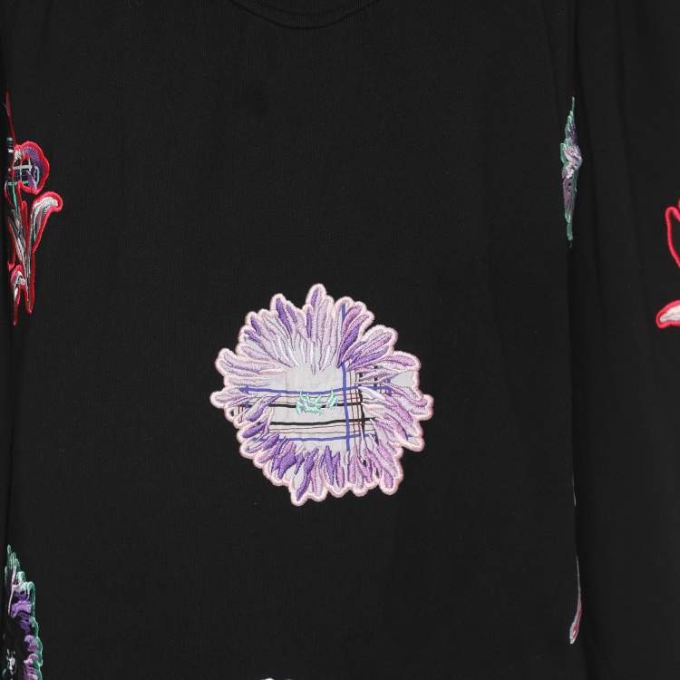 Pre Owned Kenzo Black Cotton Embroidered Drawstring Sweater M