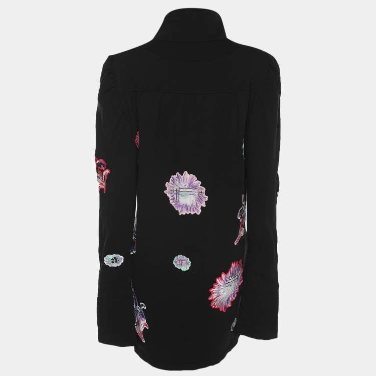 Pre Owned Kenzo Black Cotton Embroidered Drawstring Sweater M