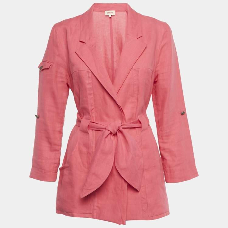 Pre Owned Kenzo Pink Linen Belted Blazer M