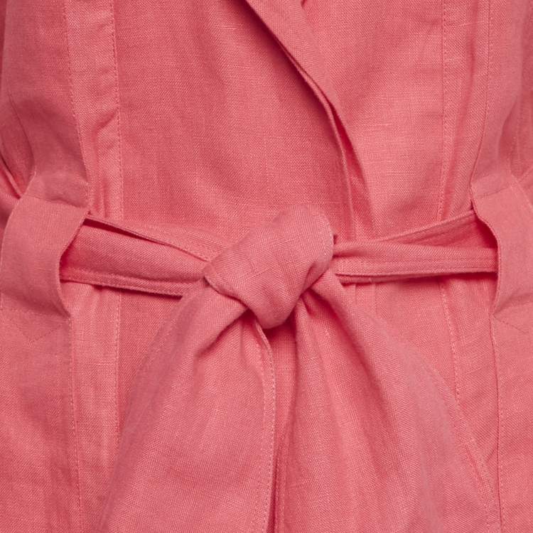 Pre Owned Kenzo Pink Linen Belted Blazer M