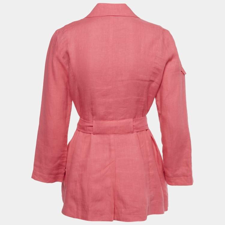 Pre Owned Kenzo Pink Linen Belted Blazer M