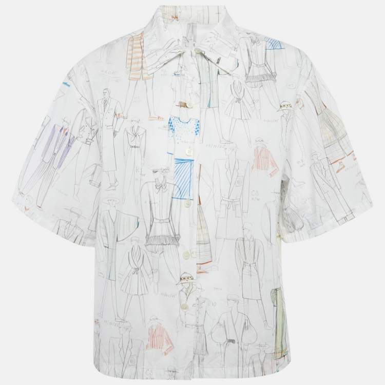 Pre Owned Kenzo White Printed Cotton Boxy Shirt M