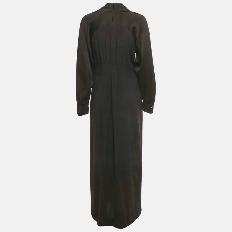 Pre Owned Kenzo Black Sateen and Jersey Trim Maxi Dress L