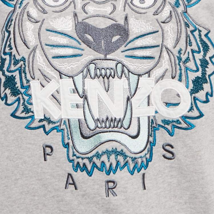 Pre Owned Kenzo Grey Tiger Embroidered Cotton Sweatshirt L