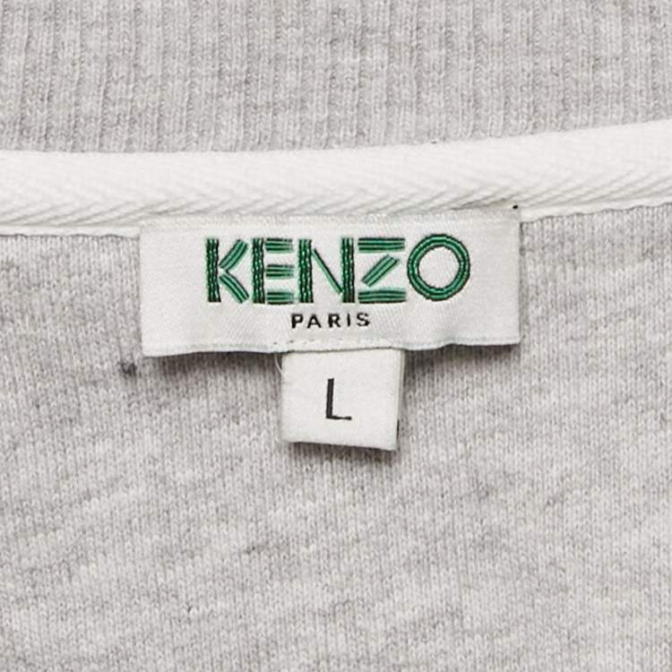 Pre Owned Kenzo Grey Tiger Embroidered Cotton Sweatshirt L